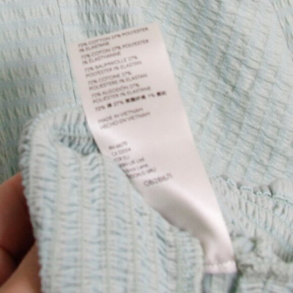 Anthropologie Rebecca Smocked Puff Sleeve Textured Peasant Blouse Light Green S - Picture 6 of 8